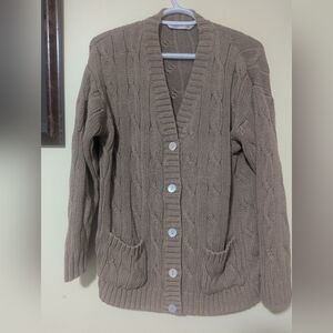 St. Michael - Mark And Spencer Cozy Tan Cable Knit Cardigan Sweater